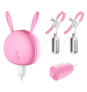 MIZZZEE - Vibrating Nipple Clamps Licking Vibrator Egg (Chargeable - Pink)